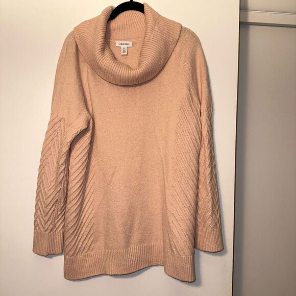Calvin Klein Womens Light Pink Peach Oversized Cowl Neck Sweater - Size Large - Picture 1 of 10